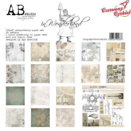 "In Wonderland"- zestaw papierów 8x 30x30 + bonus page