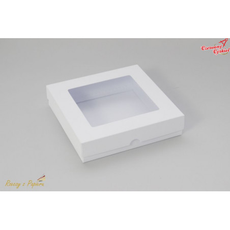 Pudełko z okienkiem, wysokie kwadratowe - białe 15x15x3,5