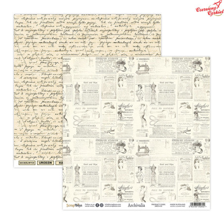 Dwustronny papier  Archivalia 01 Scrap Boys   30,5x30,5cm