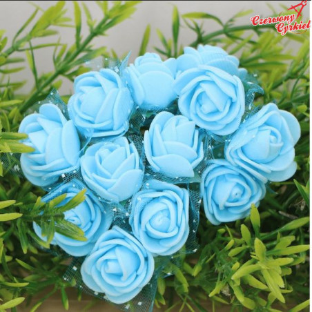 Kwiatki różyczki piankowe z tiulem niebieski