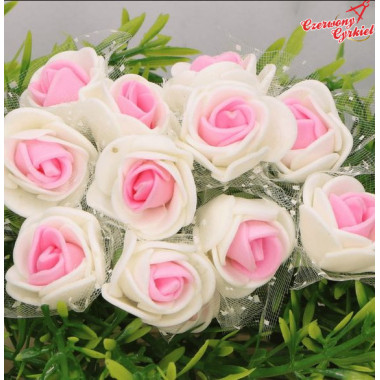 Kwiaty z pianki kremowo różowe z tiulem