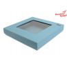 Pudełko na kartkę kwadratową z kwadratowym okienkiem - błękitne matowe - GoatBox