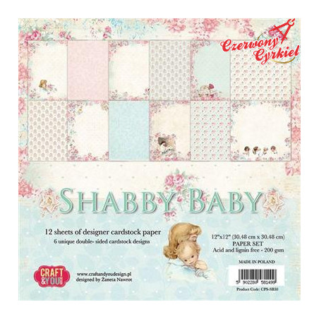 ZESTAW PAPIERÓW z kolekcji Shabby baby 30x30cm Craft&You Design.